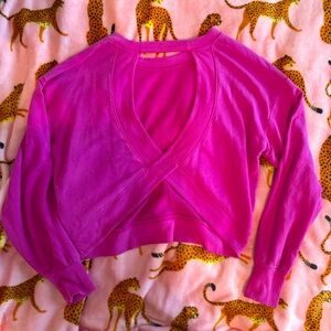 Athleta savasana twist back sweatshirt hot pink open back sweater size XS